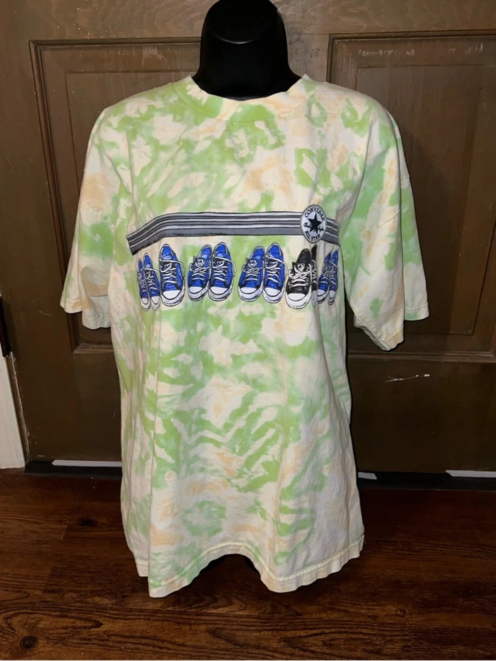 Converse All Star Green Cream Tie-Dye Short Sleeve Graphic Sneaker Tee Size XL - Picture 3 of 8